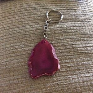 Agate Pink Slice GemStone Keychain